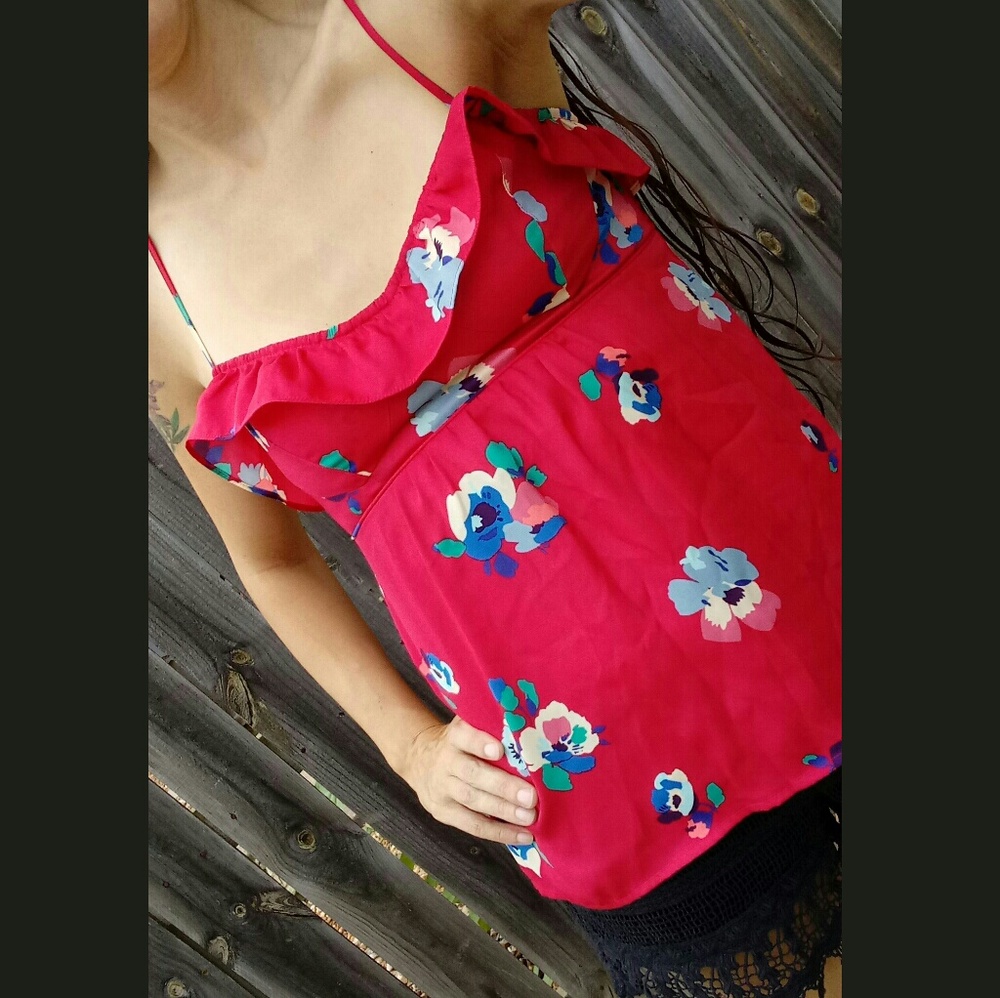 Strappy red floral print sleeveless top